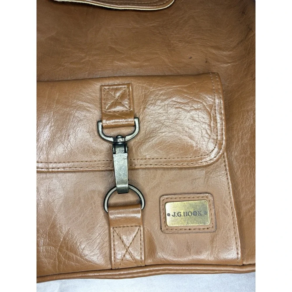 Vintage J.G. Hook Brown Shoulder Bag Multi Pocket Satchel Purse Cognac Tote‎